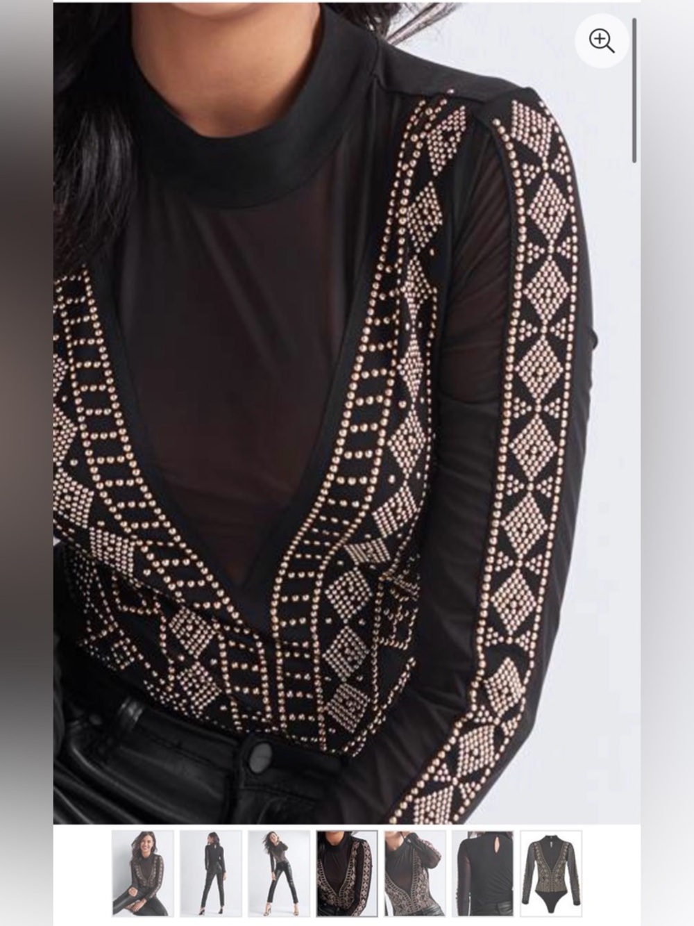 Venus Black Studded Mesh Long-Sleeve Bodysuit